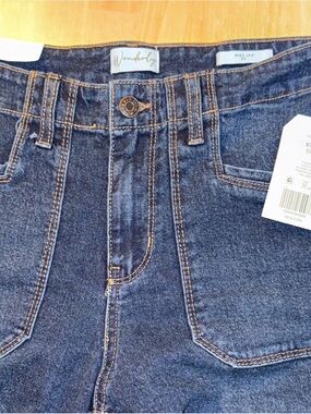 Wonderly High Rise Wide Leg Dark Blue Denim Jeans